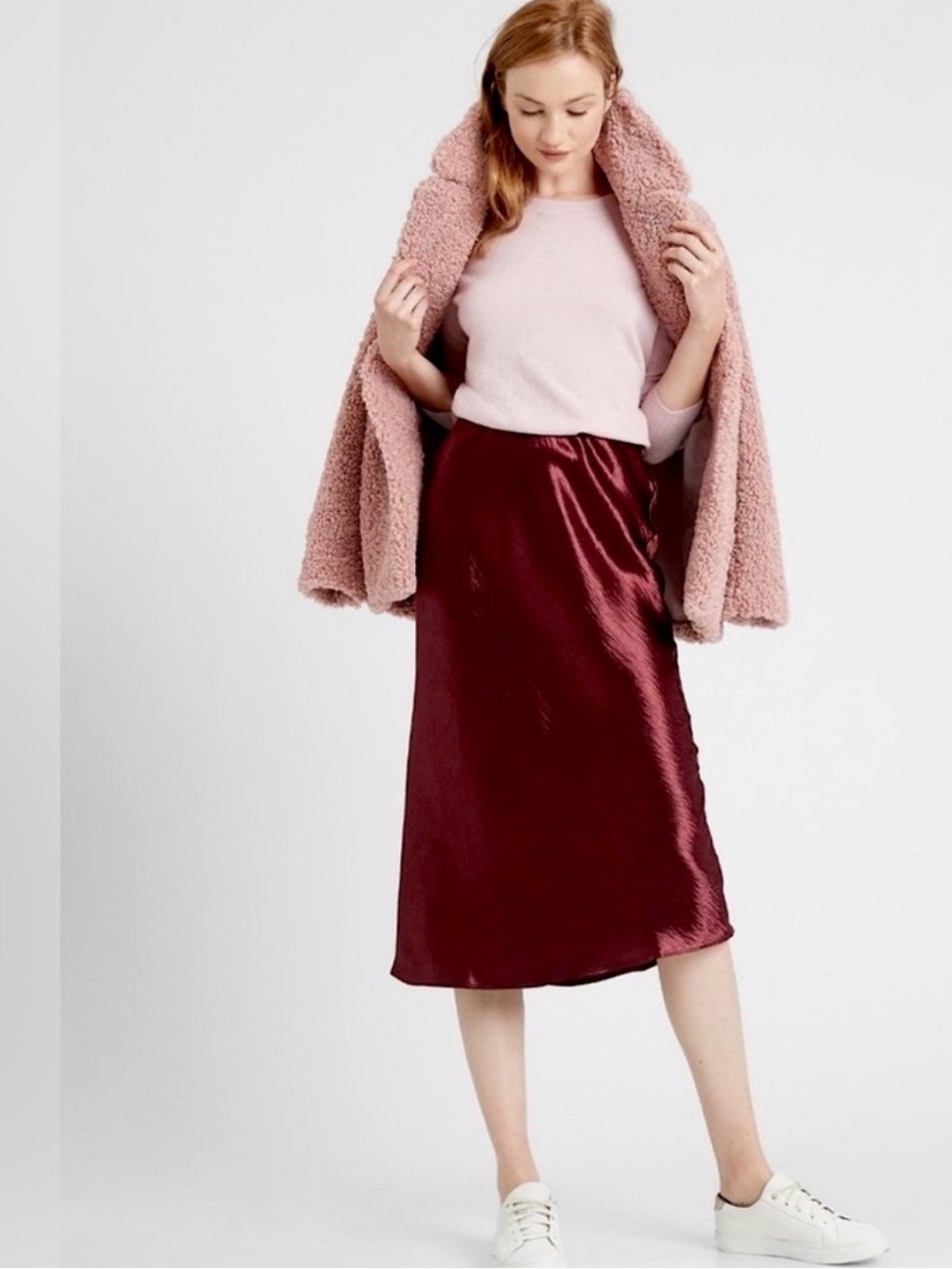 NWT Banana Republic Copper Crushed Satin Midi Skirt size S